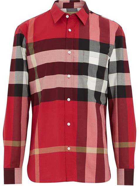 mens burberry check shirt cotton|Burberry somerton long sleeved shirt.